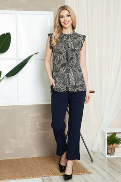 Geometric Sleeveless Ruffle Pleated Top