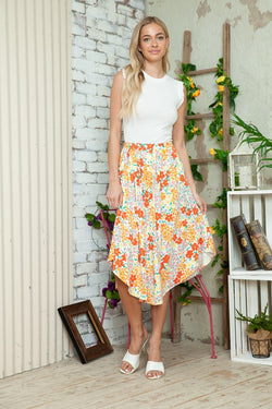 Floral Elastic Waist Skirt