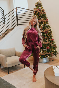 Cozy And Content Velvet Jogger Set