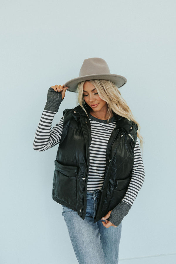 Creating Memories Faux Leather Puff Vest - Black