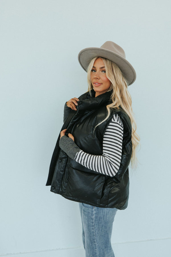 Creating Memories Faux Leather Puff Vest - Black