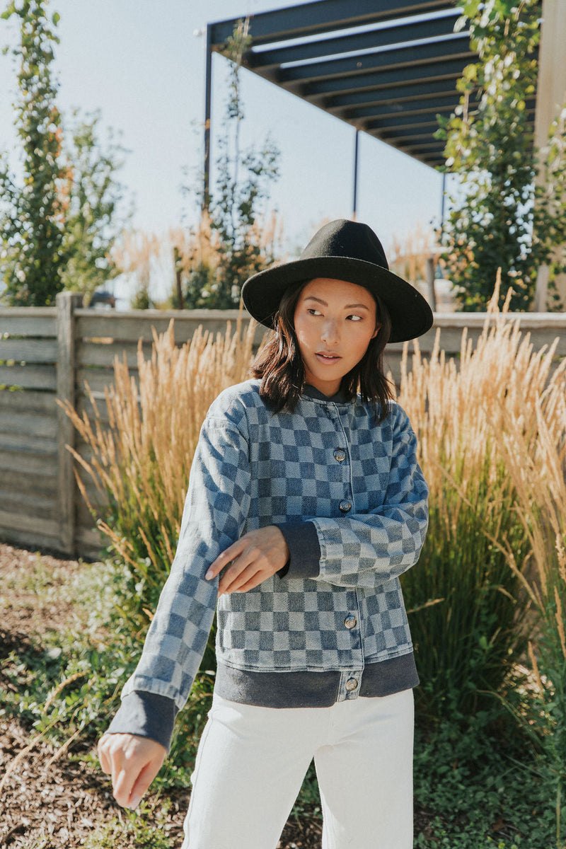 It's Your Move Checkered Denim Jacket