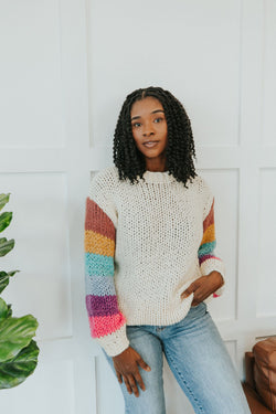 Best Day Ever Striped Sleeve Sweater