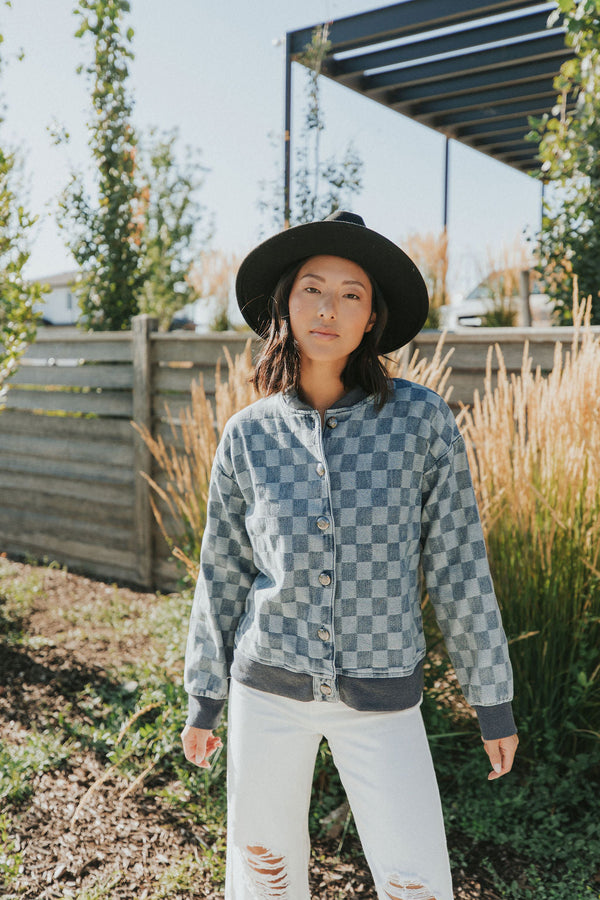 It's Your Move Checkered Denim Jacket