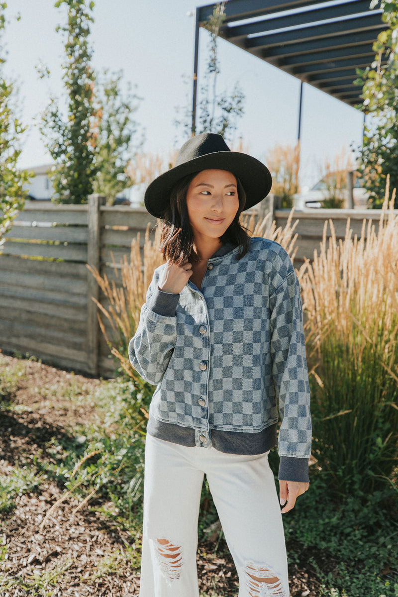 It's Your Move Checkered Denim Jacket