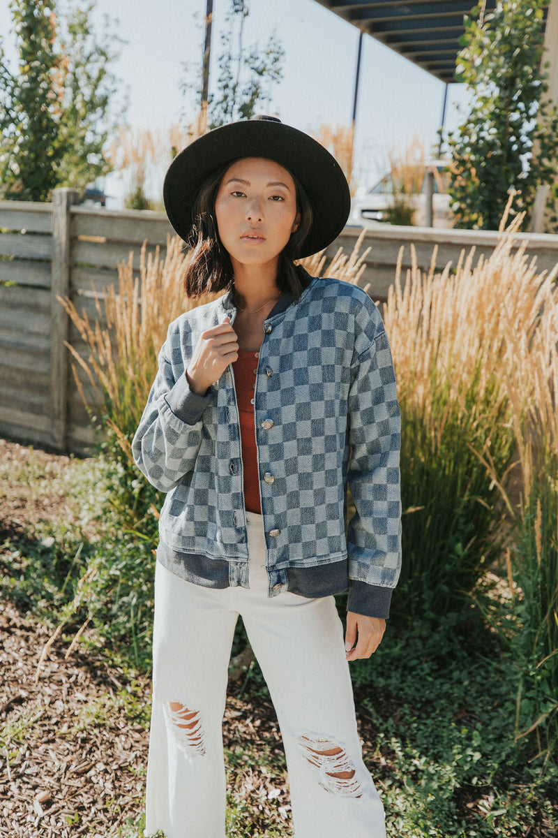 It's Your Move Checkered Denim Jacket