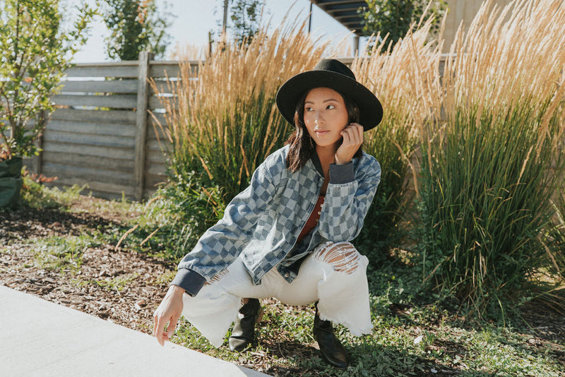 It's Your Move Checkered Denim Jacket