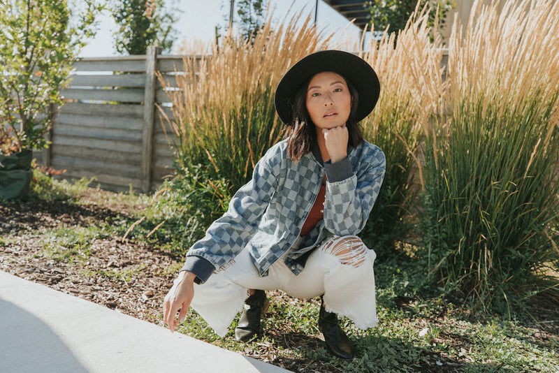 It's Your Move Checkered Denim Jacket