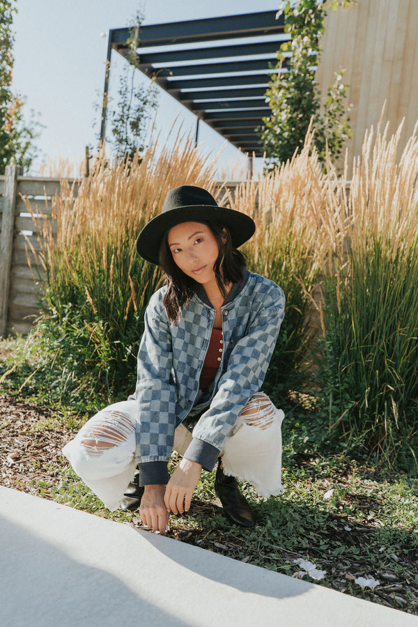 It's Your Move Checkered Denim Jacket