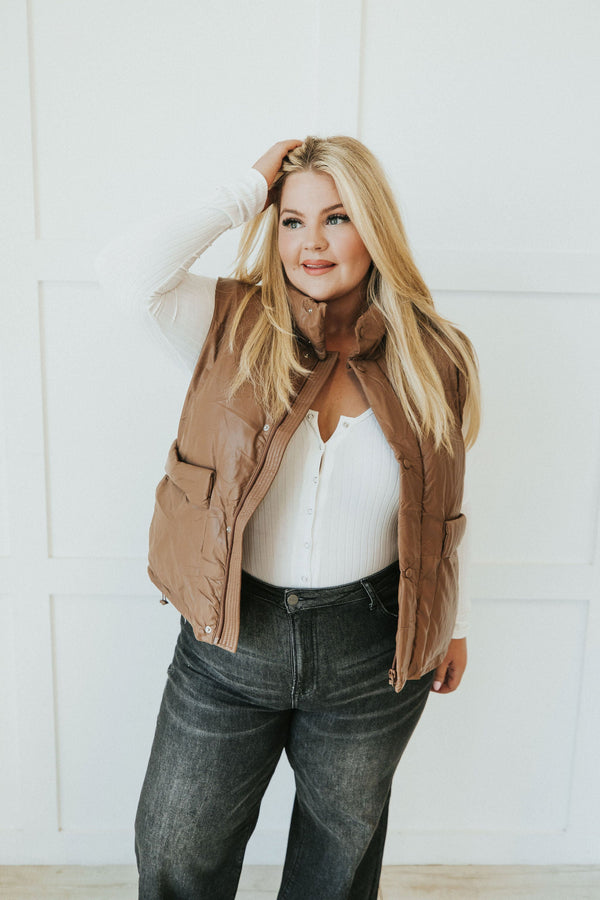 Creating Memories Faux Leather Vest - Camel