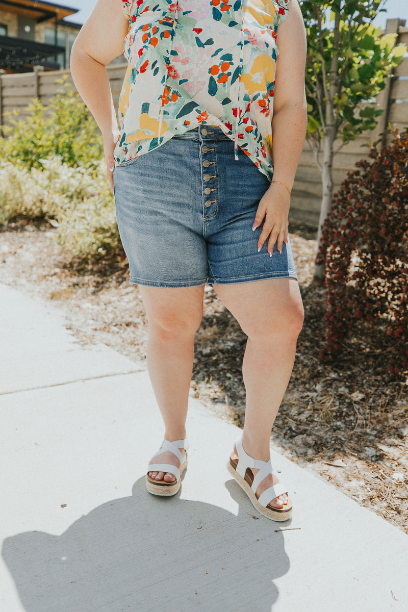 All The Joy Contrast Denim Shorts