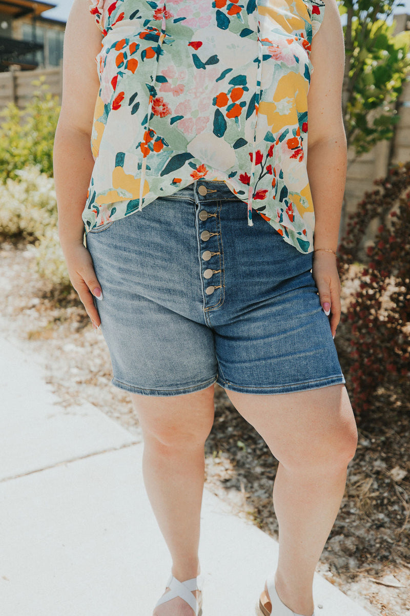 All The Joy Contrast Denim Shorts