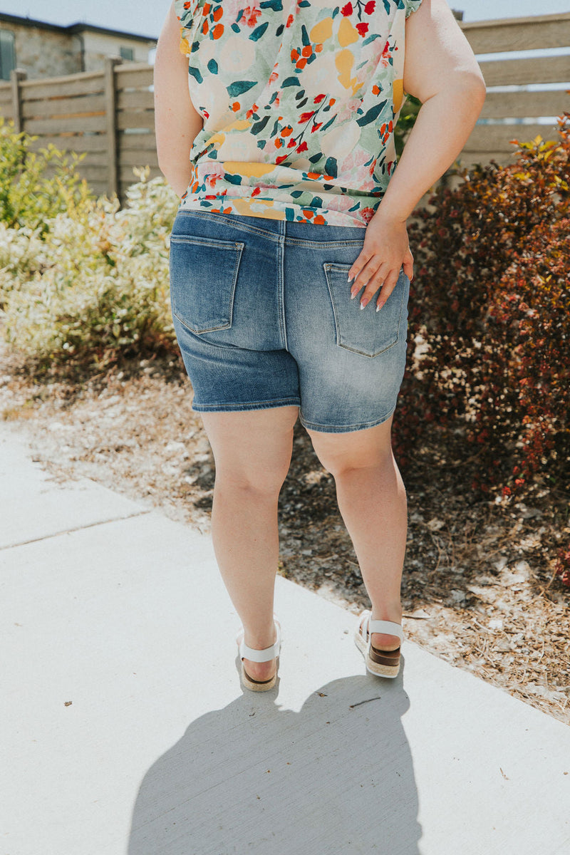 All The Joy Contrast Denim Shorts
