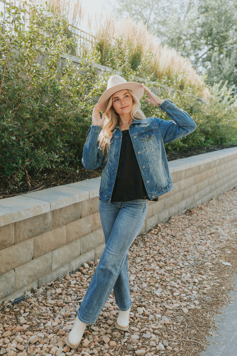 Happy Right Now Distressed Denim Jacket