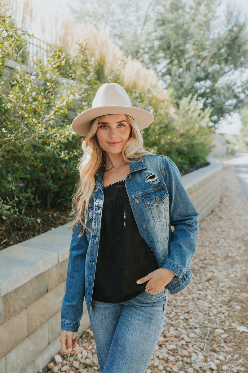 Happy Right Now Distressed Denim Jacket