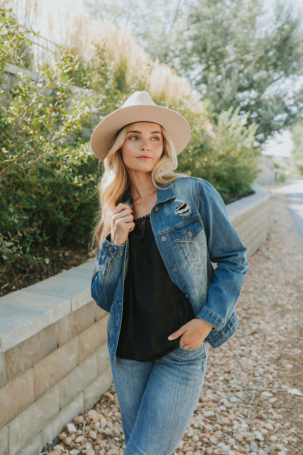 Happy Right Now Distressed Denim Jacket