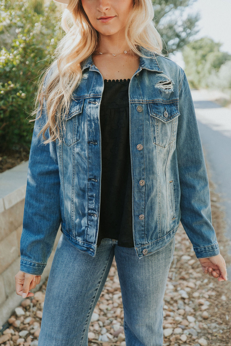Happy Right Now Distressed Denim Jacket