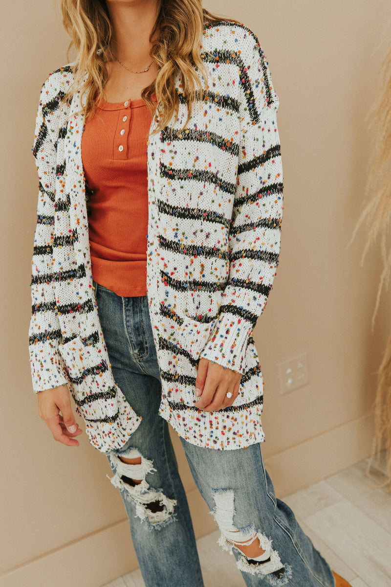 Striped Miley Dot Cardigan - White