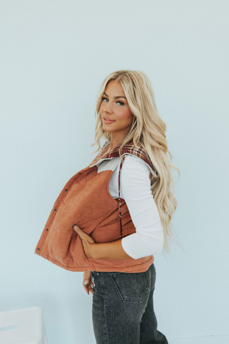 Under The Radar Plaid Hoodie Vest