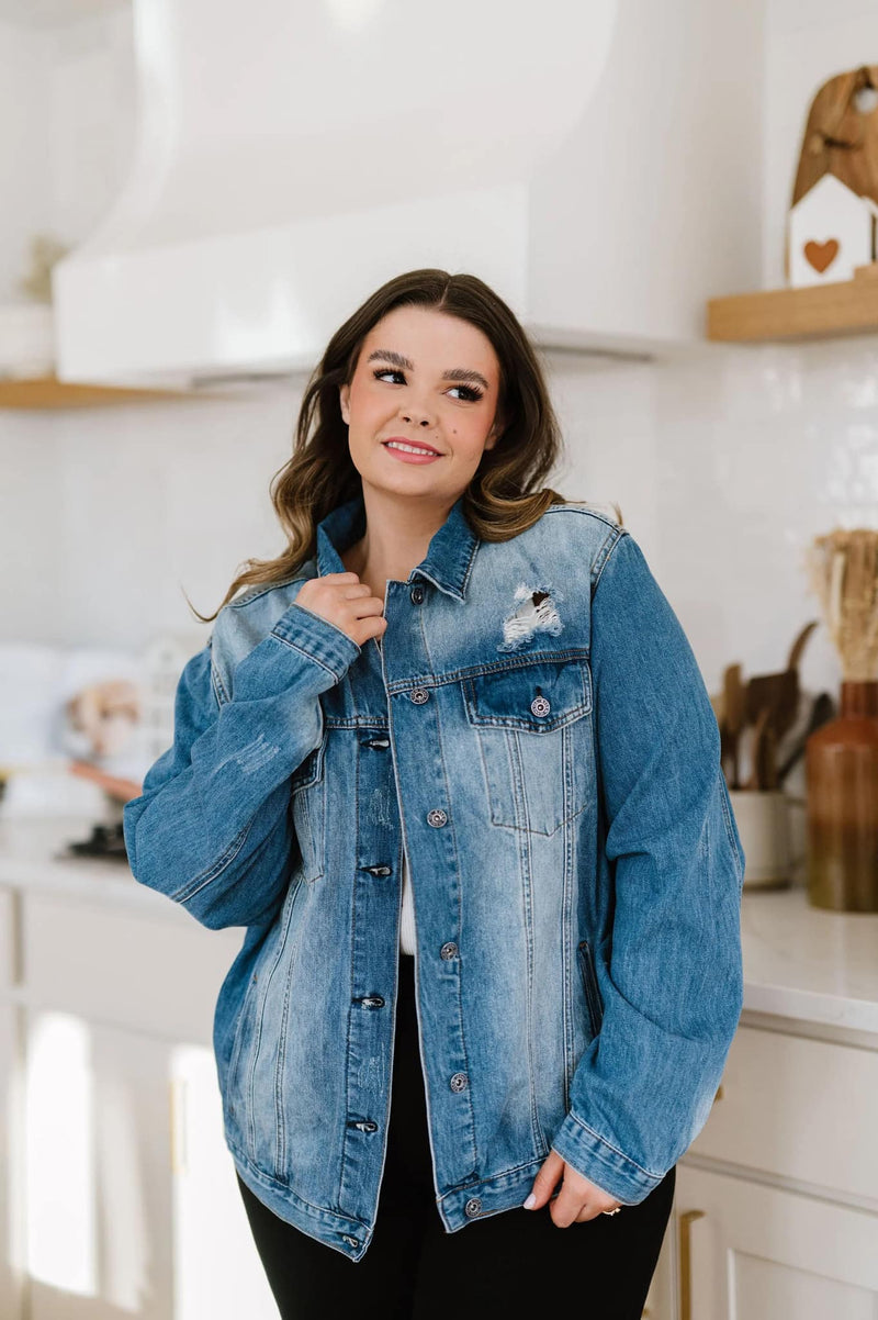 Happy Right Now Distressed Denim Jacket