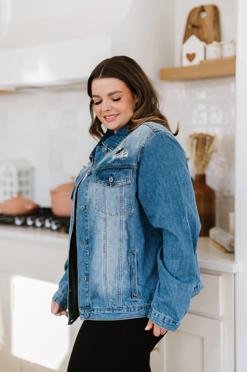 Happy Right Now Distressed Denim Jacket