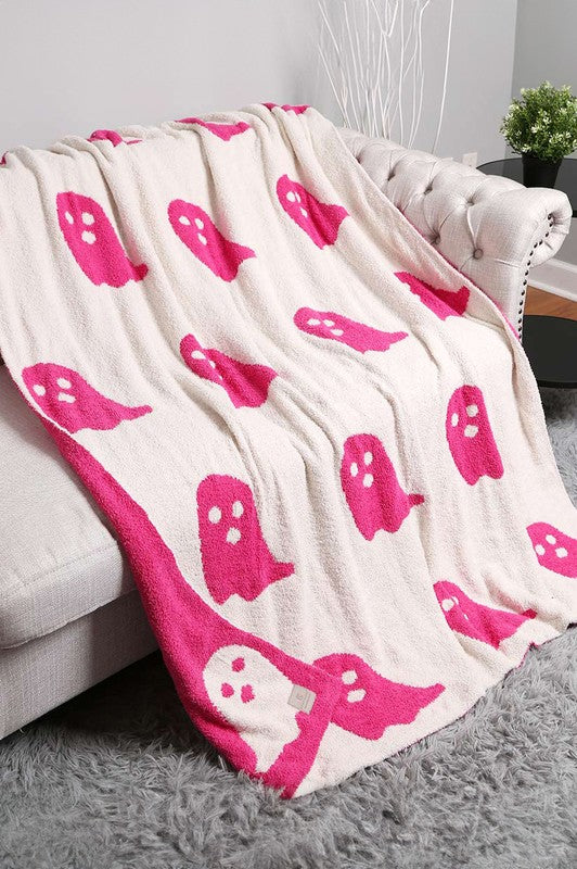 Reversible Ghost Patterned Throw Blanket- Pink