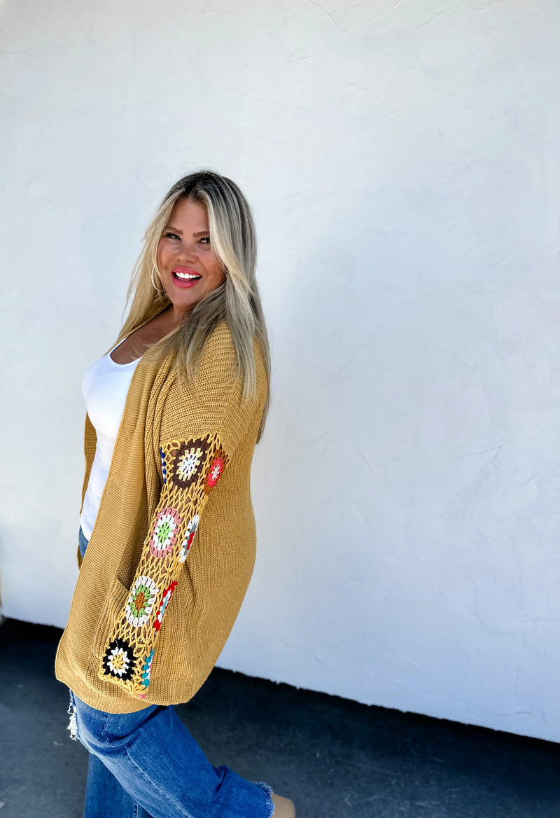 Crochet Sleeve Cardigan- Mustard