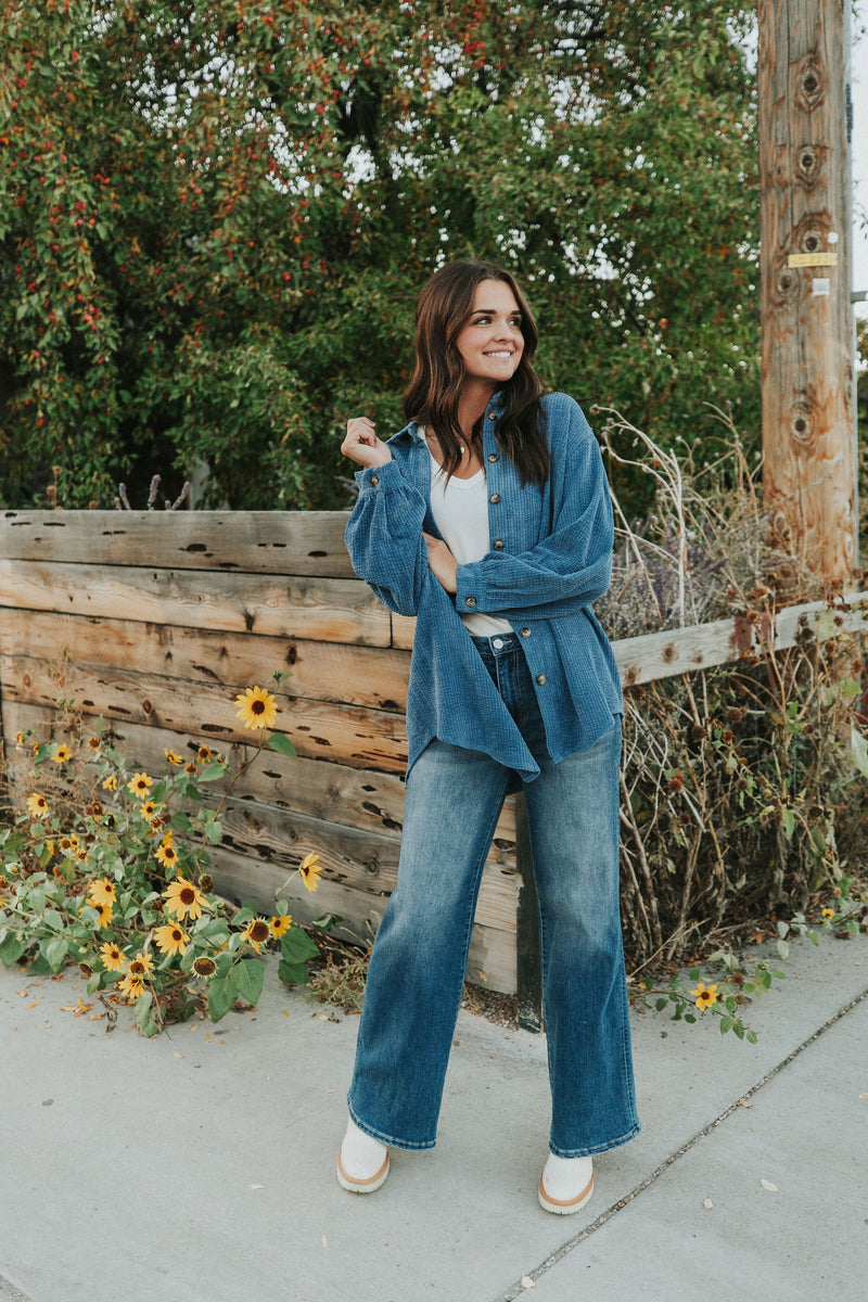 Can't Miss It Corduroy Shacket - Blue