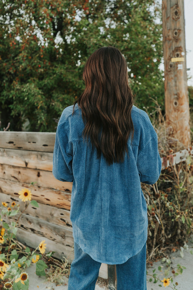 Can't Miss It Corduroy Shacket - Blue