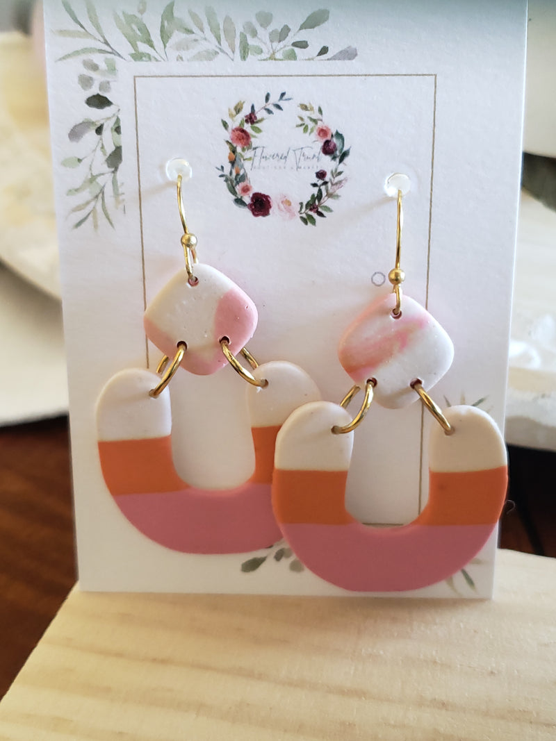 Pink, Orange & White Clay Earrings