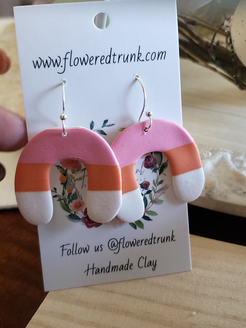 Pink, Orange & White Clay Earrings