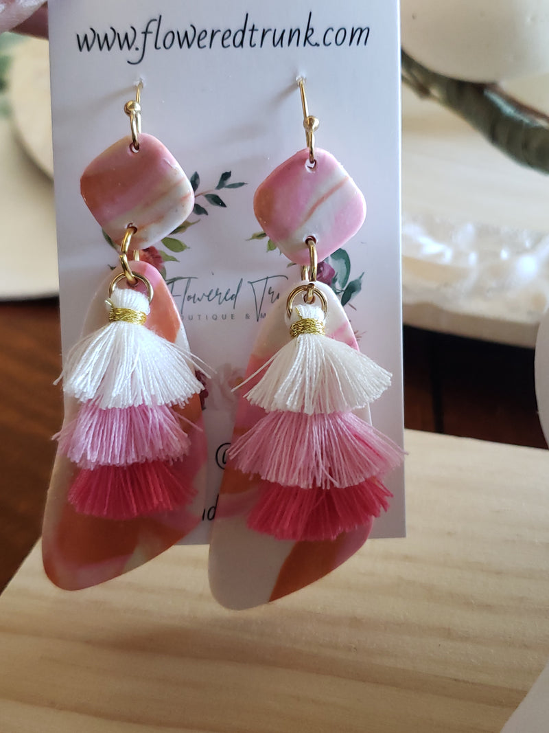 Pink, Orange & White Clay Earrings