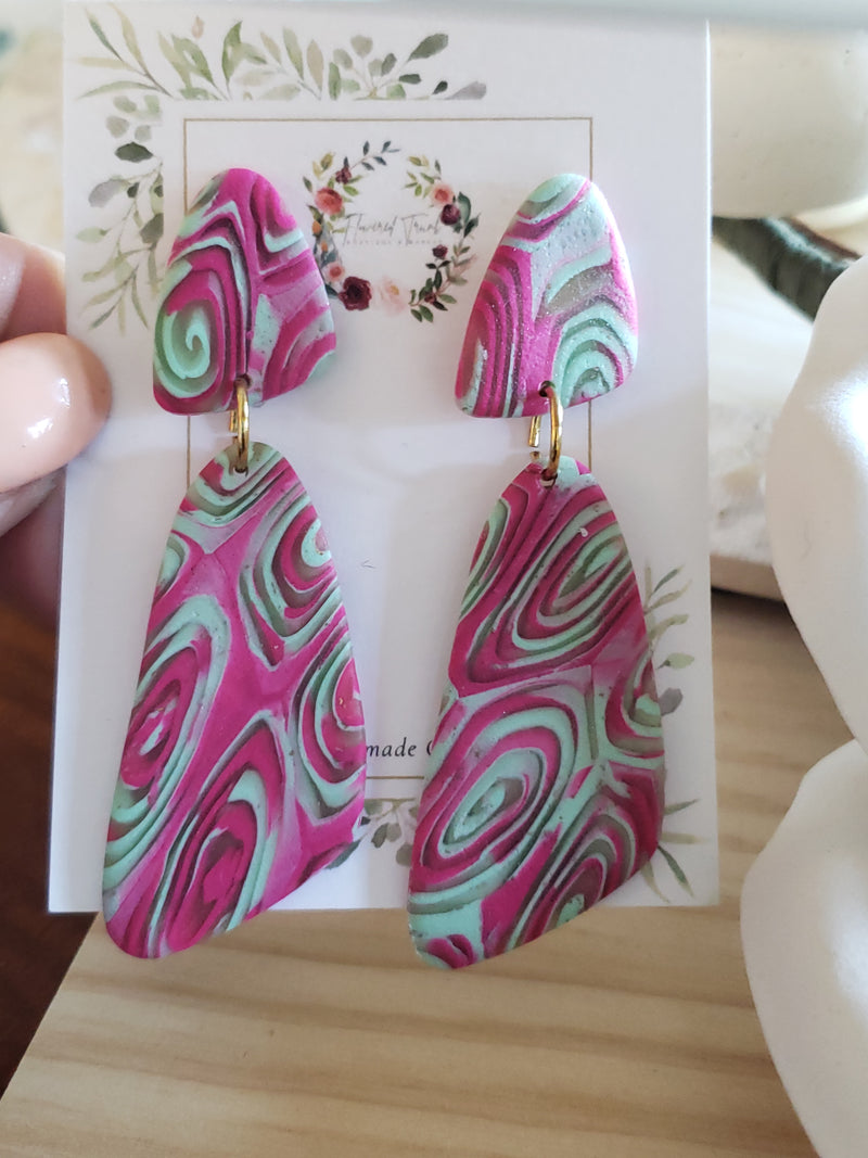 Fuchsia Swirl Clay Earrings