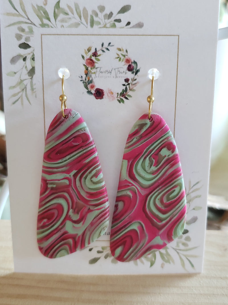 Fuchsia Swirl Clay Earrings