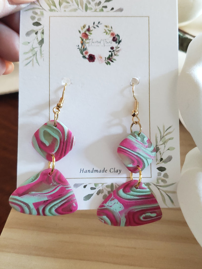 Fuchsia Swirl Clay Earrings