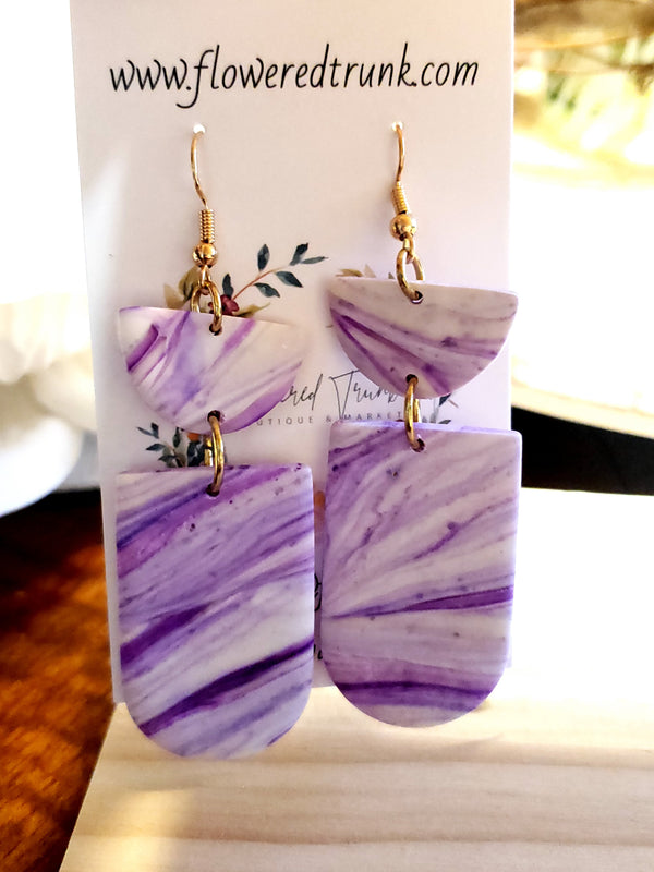 Lavender Swirl Clay Earrings