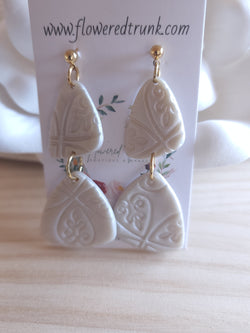 Pear White & Silver Clay Earrings