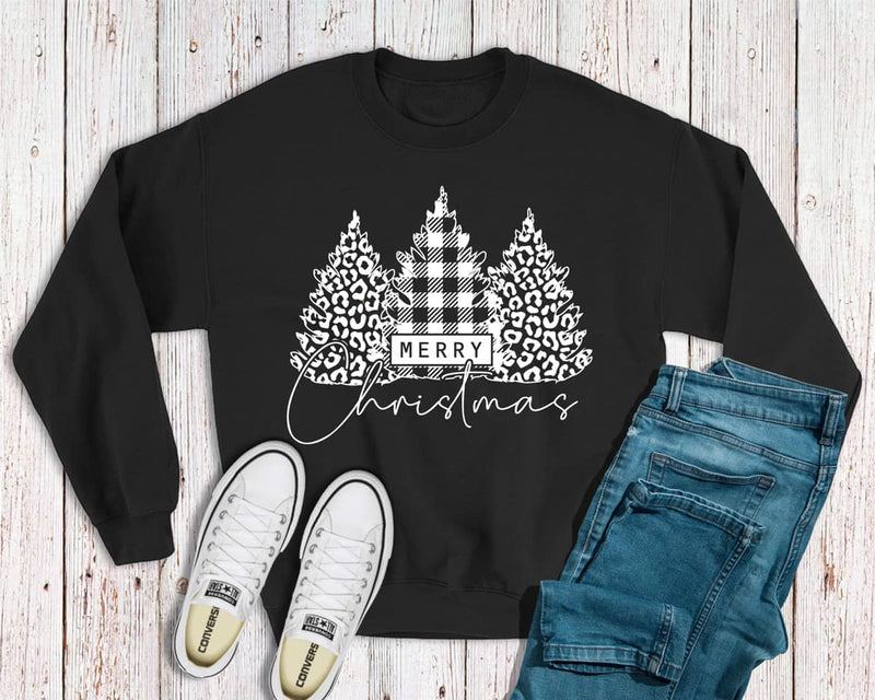 Buffalo plaid white Christmas trees Sweatshirt OR Tee