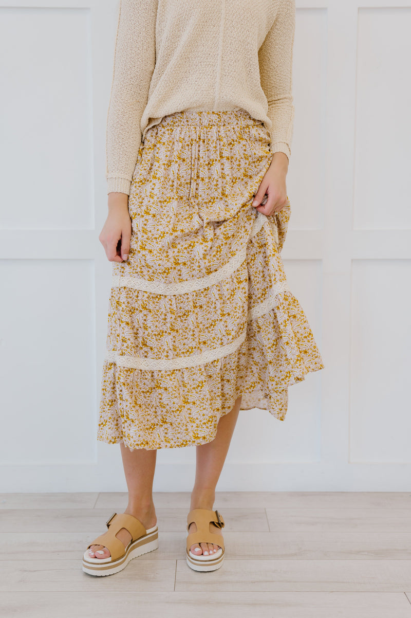 Cover Me In Florals Midi Skirt