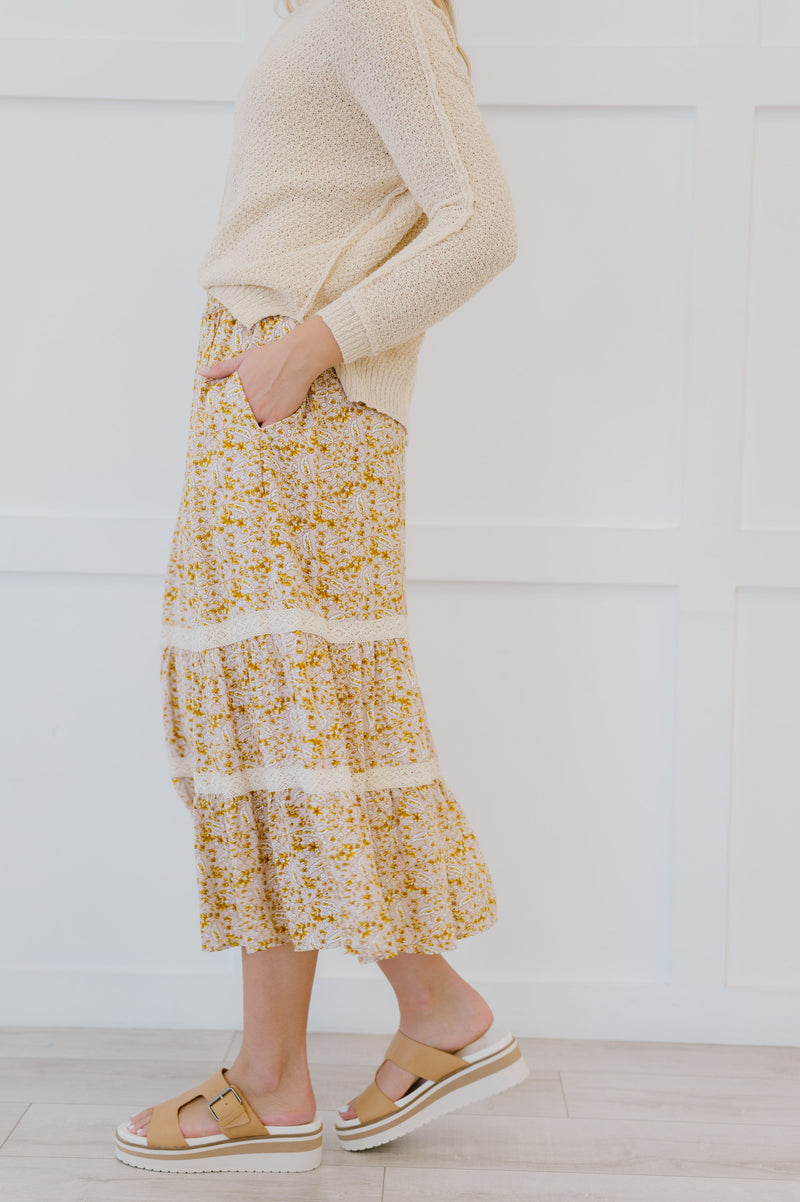 Cover Me In Florals Midi Skirt