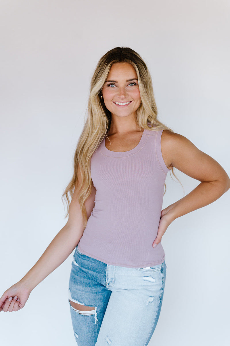 Summer Soulmates Ribbed Tank - Mauve