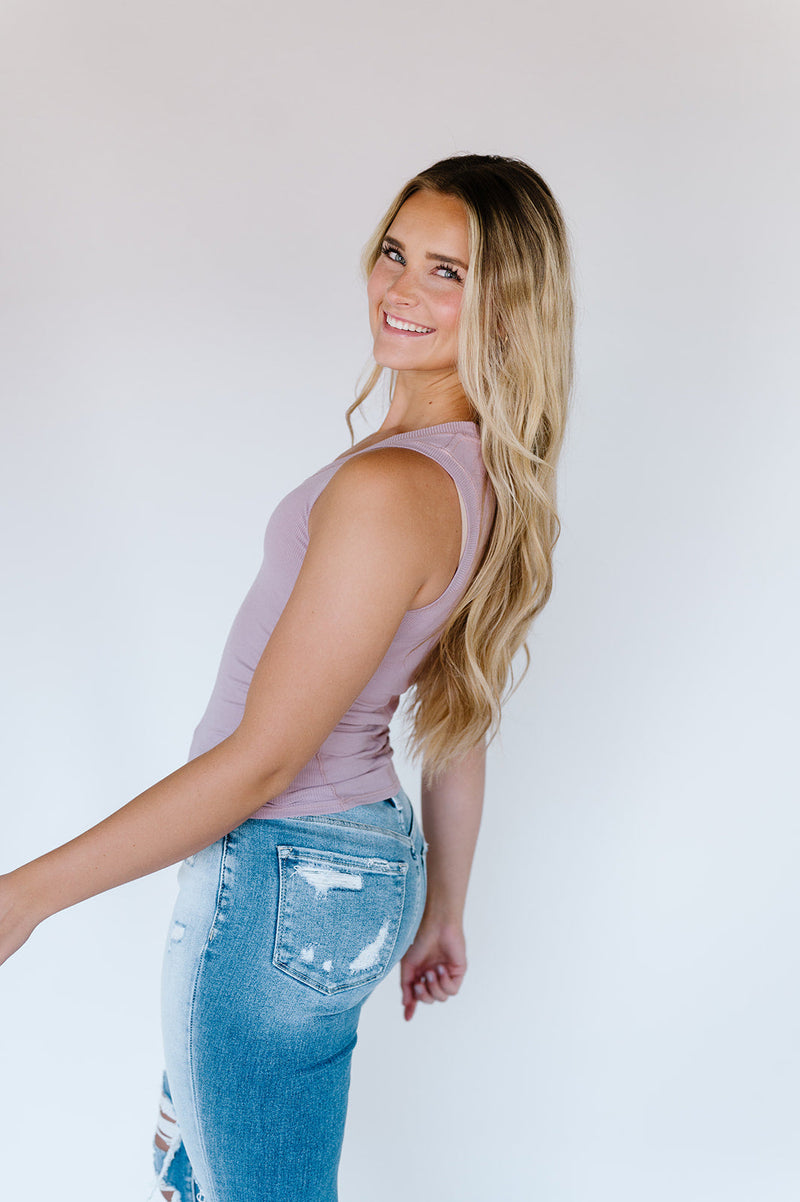 Summer Soulmates Ribbed Tank - Mauve