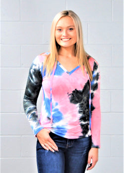 Slinky Knit Pink Tie Dye Hoodie