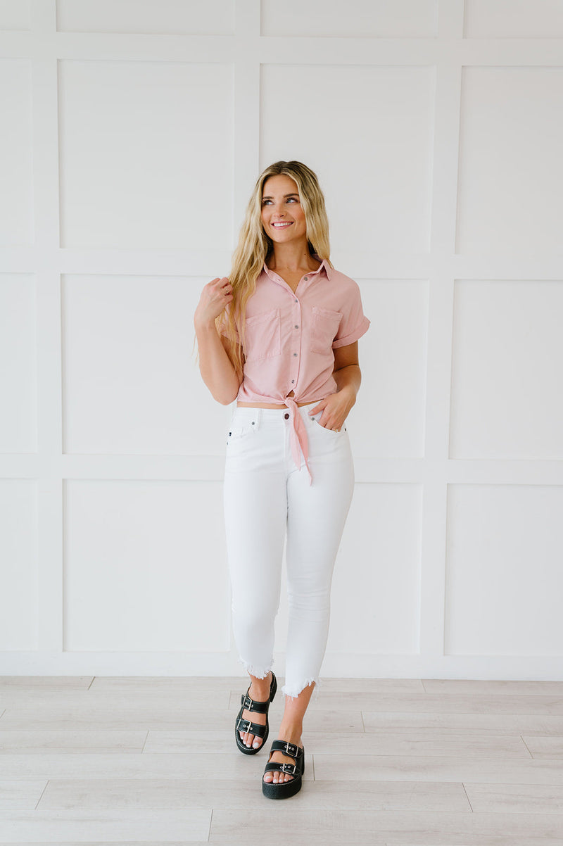 On My Mind Cropped Tencel Top- Pink