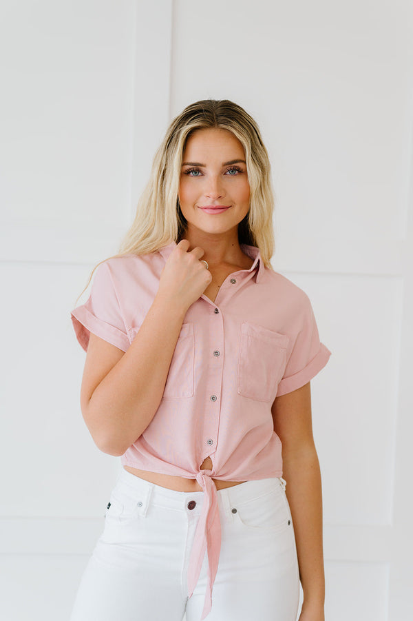 On My Mind Cropped Tencel Top- Pink