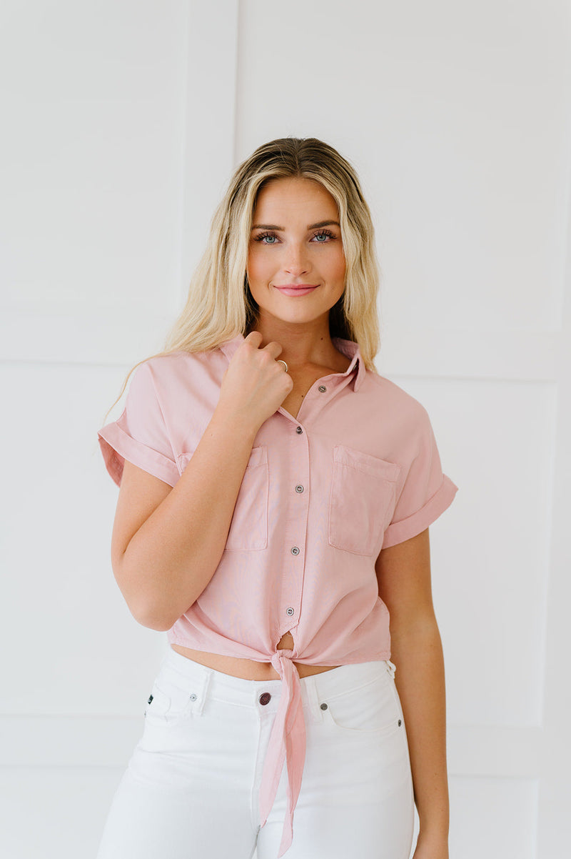 On My Mind Cropped Tencel Top- Pink