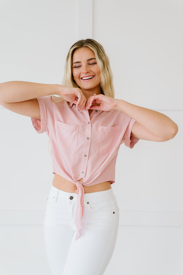 On My Mind Cropped Tencel Top- Pink