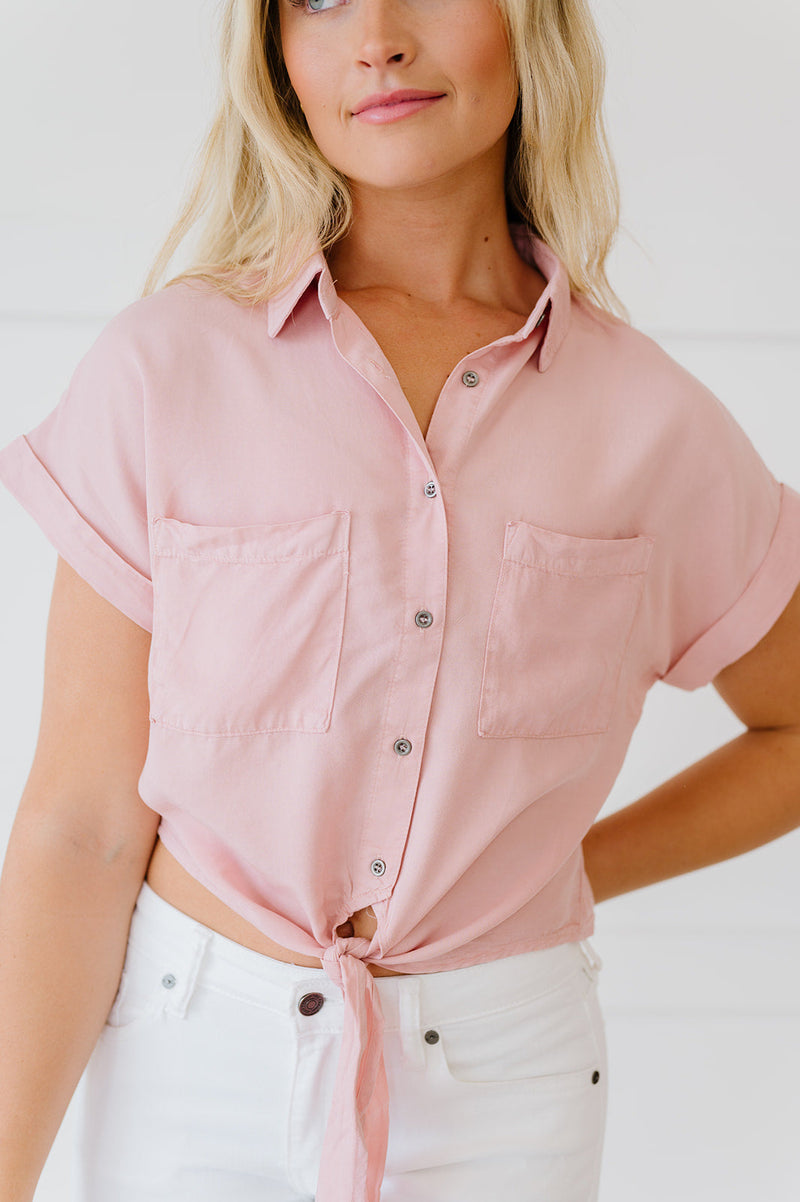On My Mind Cropped Tencel Top- Pink