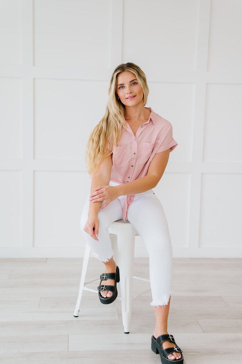 On My Mind Cropped Tencel Top- Pink