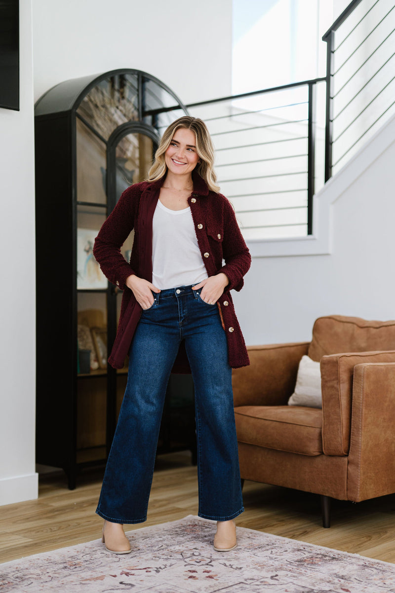 Look This Way Sherpa Shacket - Merlot